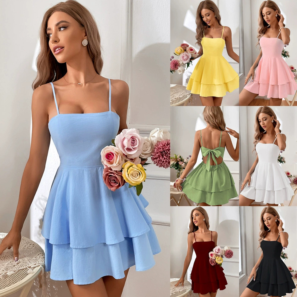 ZARA Summer Cotton Square Neck Camisole Mini Dress High Waist Bow Tie Slim Fit